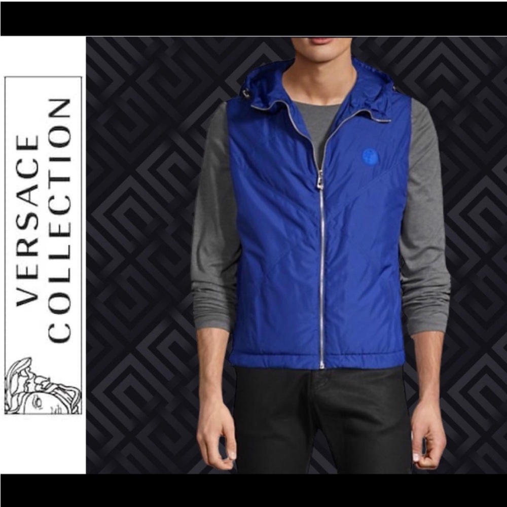 Versace Collection Hooded Royal Blue Full Zip Vest size Large